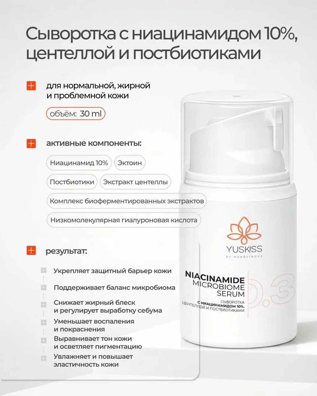 Сыворотка с ниацинамидом 10%, центеллой и постбиотиками